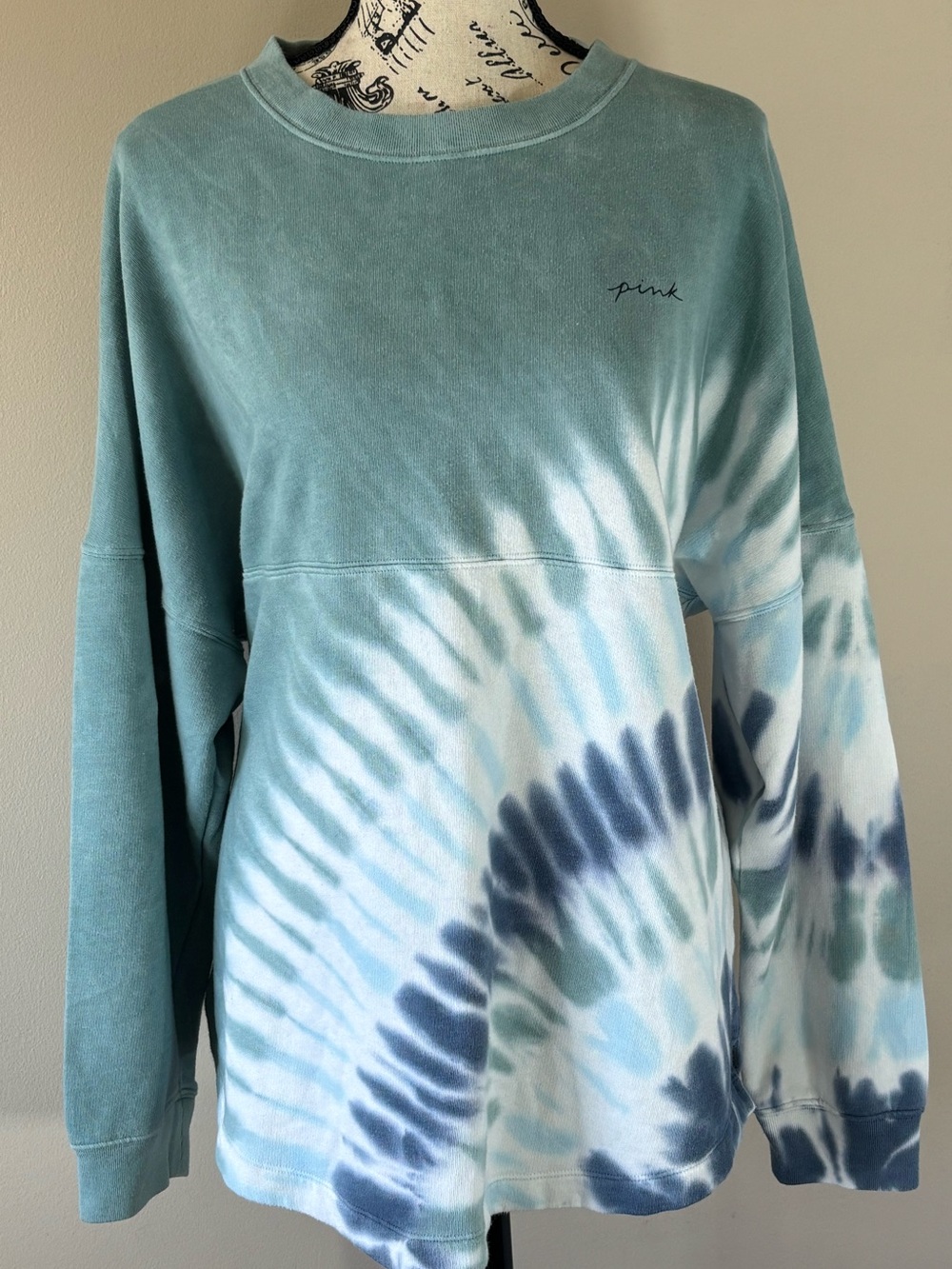 PINK Victoria's Secret Women’s Sz Lg Teal & Navy Tie-Dye Pullover
